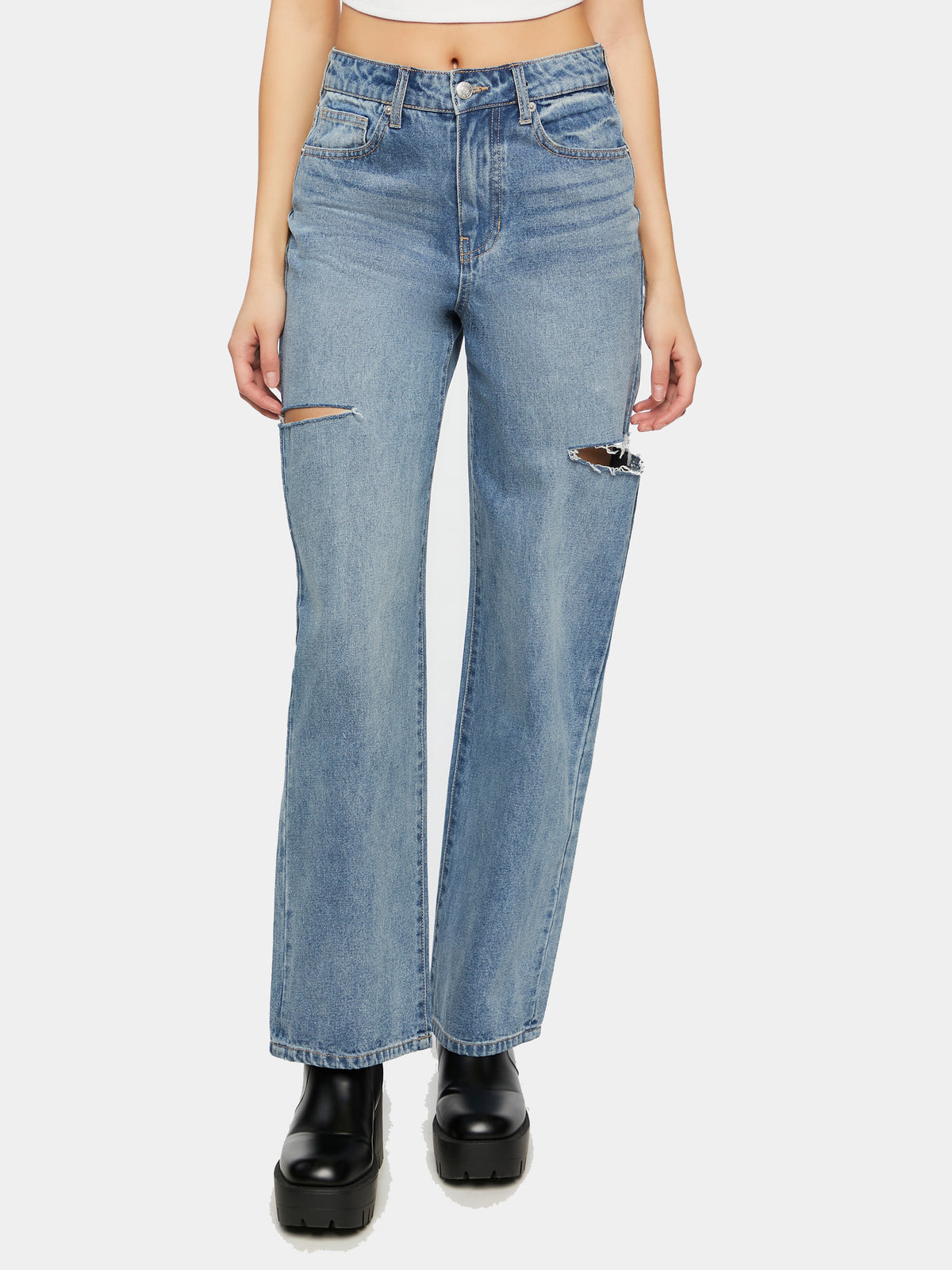 90'S מכנסי ג'ינס בגזרה גבוהה