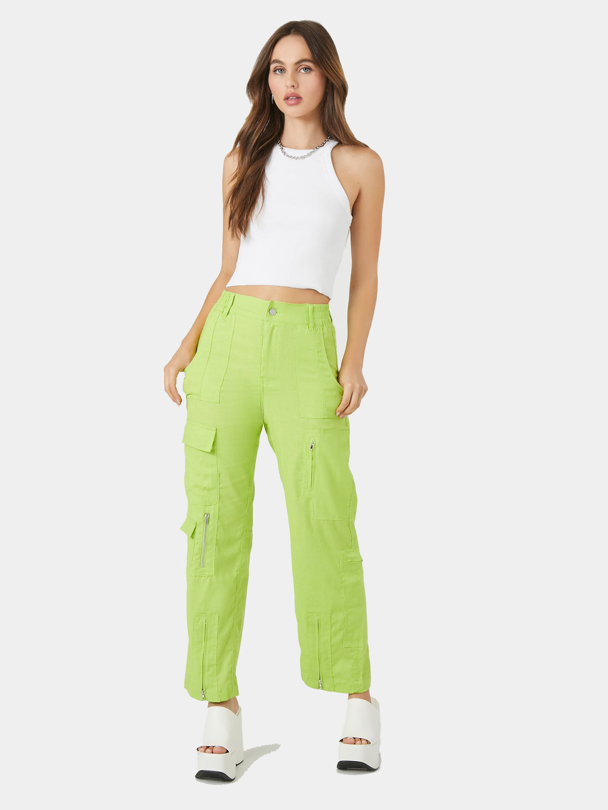 מכנסי קארגו ארוגים עם מותן גבוהה וגזרה רחבה