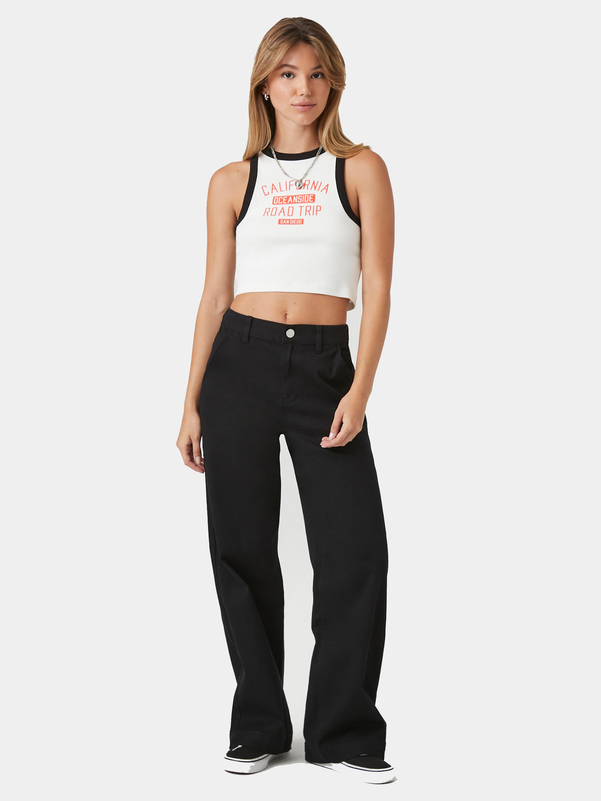 מכנסי טוויל בגזרה ישרה עם מותן אלסטית וכיסים