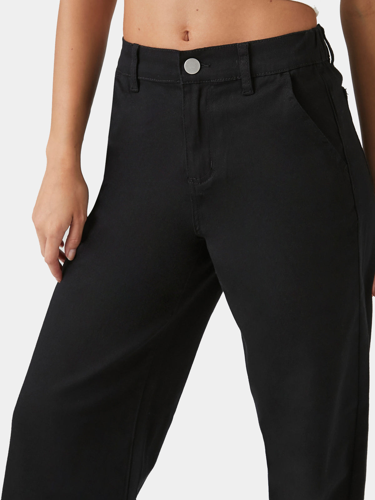 מכנסי טוויל בגזרה ישרה עם מותן אלסטית וכיסים