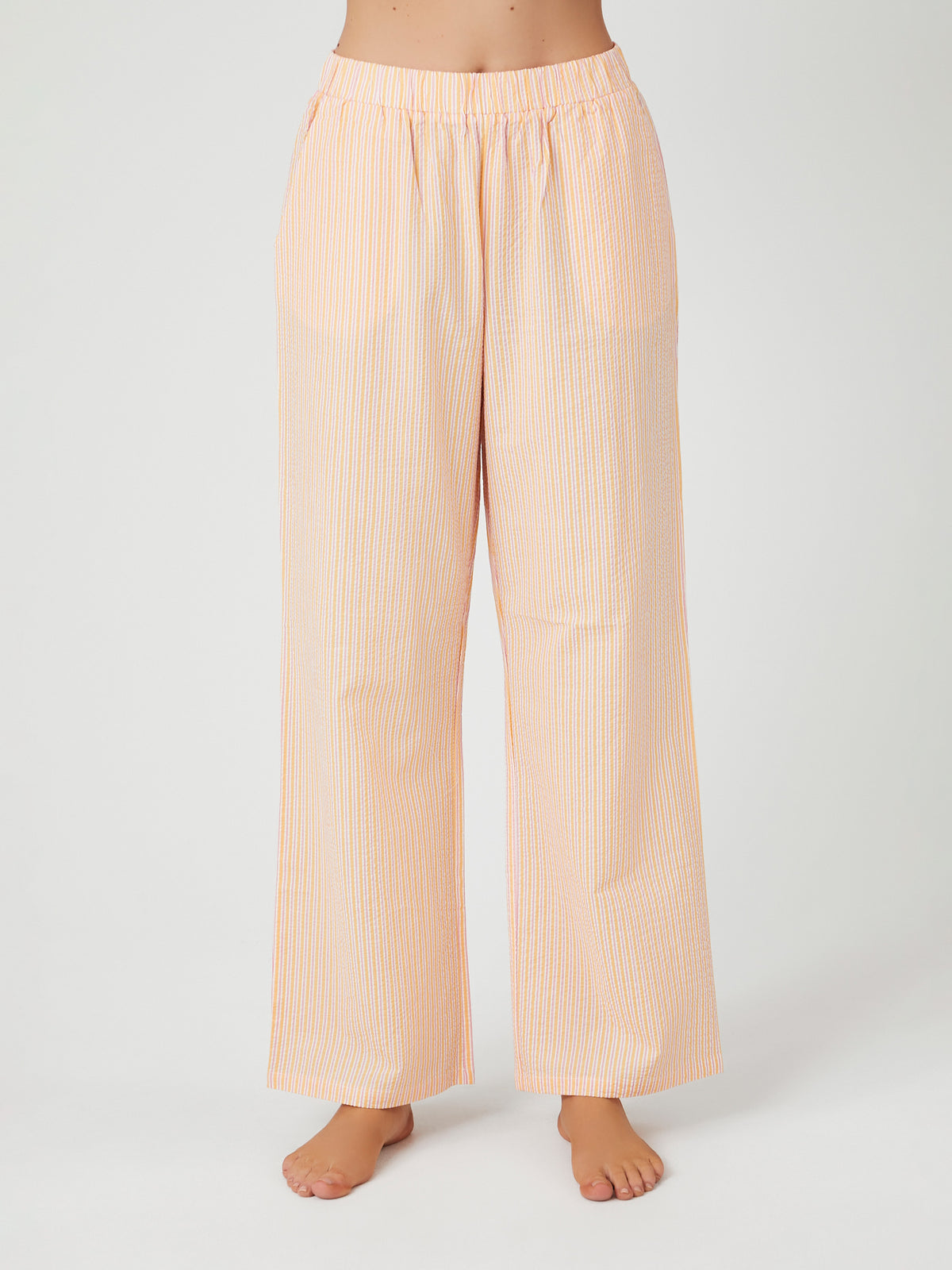 מכנסי פיג'מה כותנה עם פסים דקים