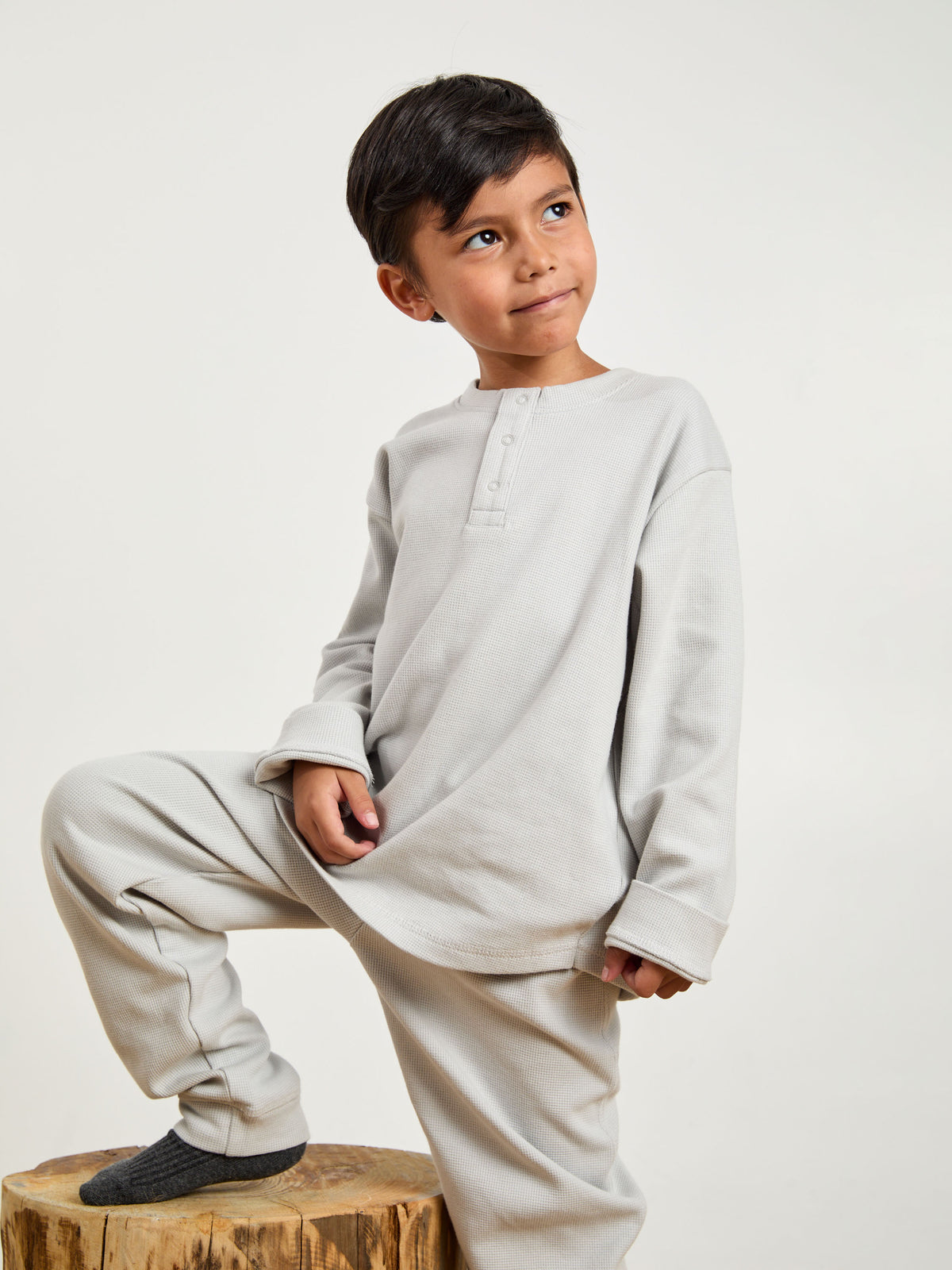 מארז זוג חליפות פיג׳מה וופל / אפור / ילדים ותינוקות יוניסקס