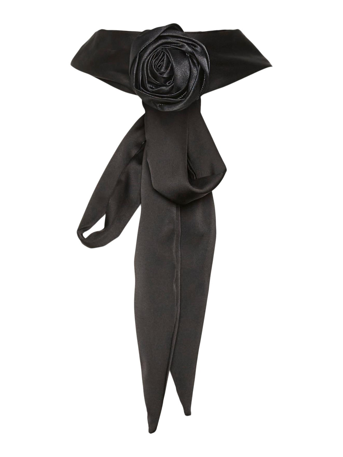 צעיף סאטן שחור עם קשר פרח