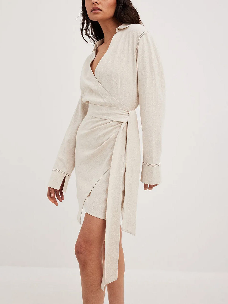 שמלת מעטפת בשילוב פשתן