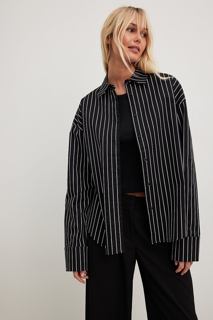 חולצת פסים מכותנה בגזרת אוברסייז- NA-KD|נייקד