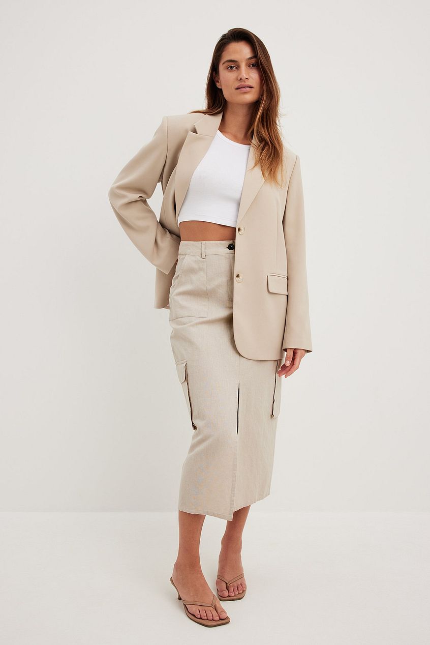 חצאית מידי פשתן בגזרת קארגו