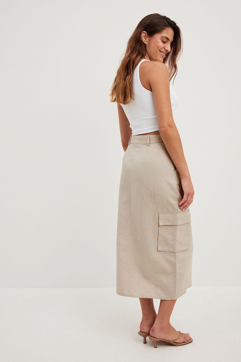 חצאית מידי פשתן בגזרת קארגו