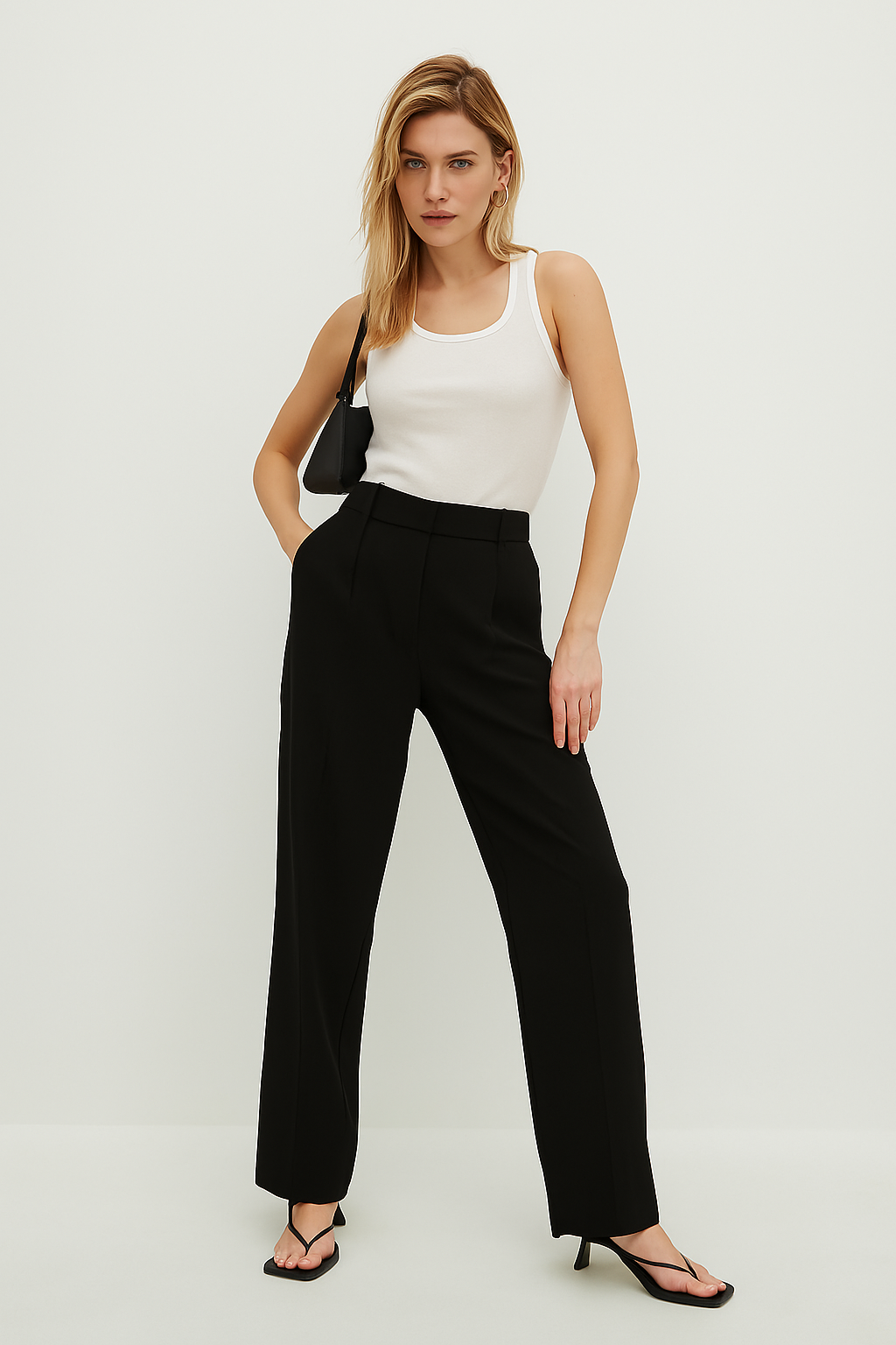 מכנסי חליפה בגזרה ישרה ובמותן בינונית