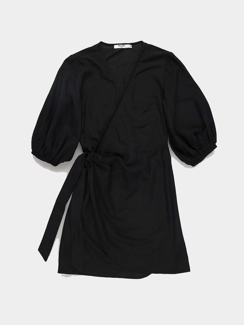 שמלת מעטפת בשילוב שרוולים נפוחים- NA-KD|נייקד