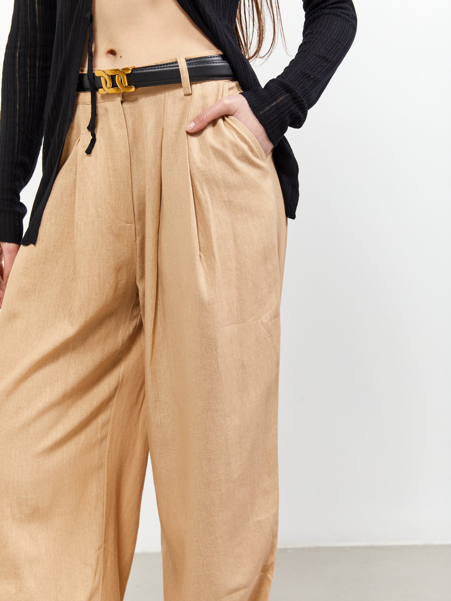 מכנסיים מחוייטים אוברסייז בשילוב פשתן- Style River|סטייל ריבר