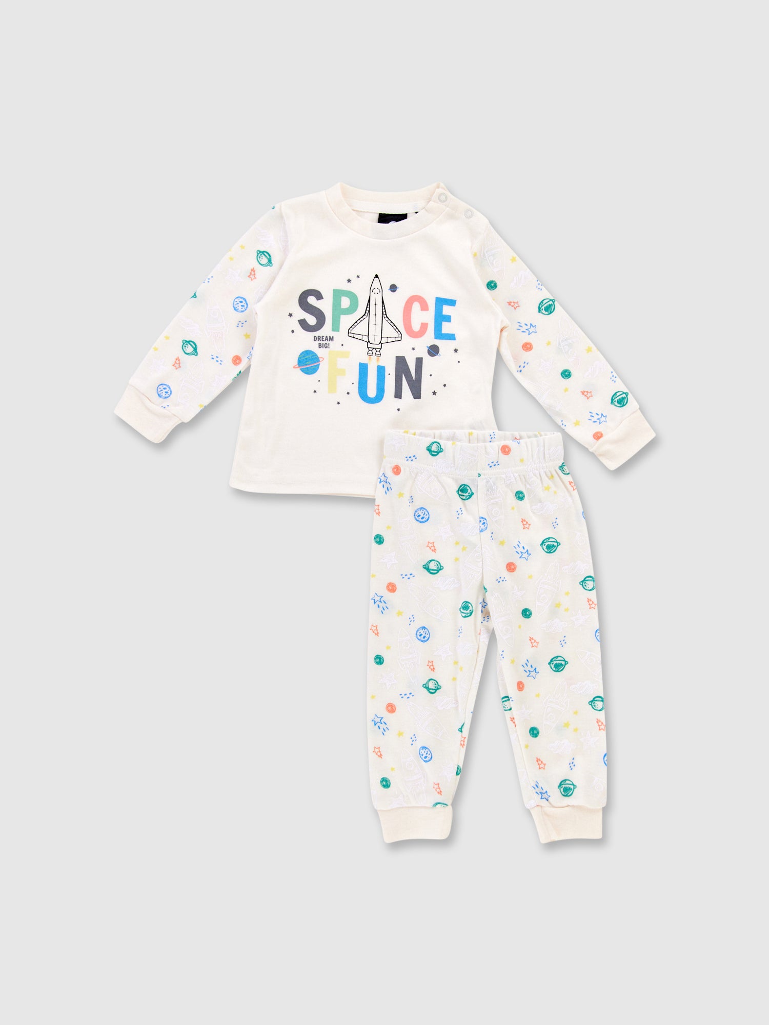 סט פיג'מת אינטרלוק SPACE FUN / תינוקות- Borderline|בורדרליין