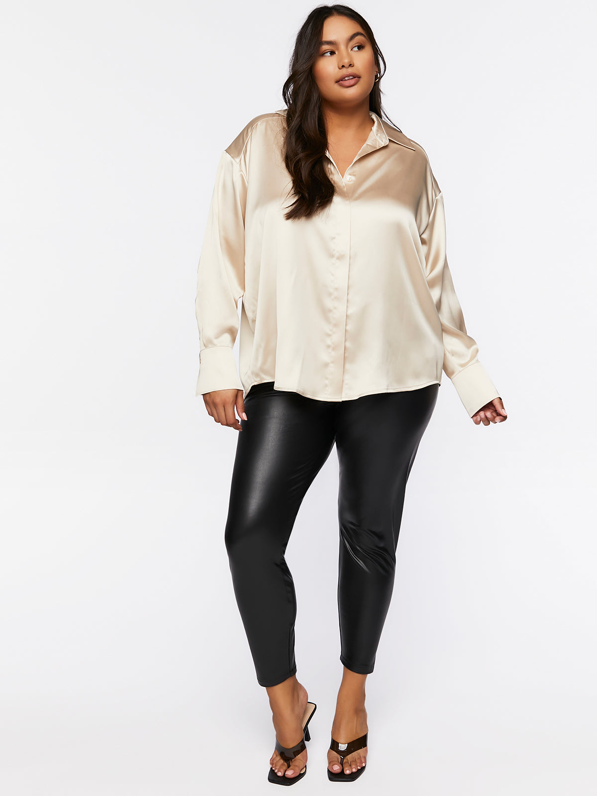טייץ ארוך במראה עור PLUS SIZE- FOREVER 21|פוראבר 21