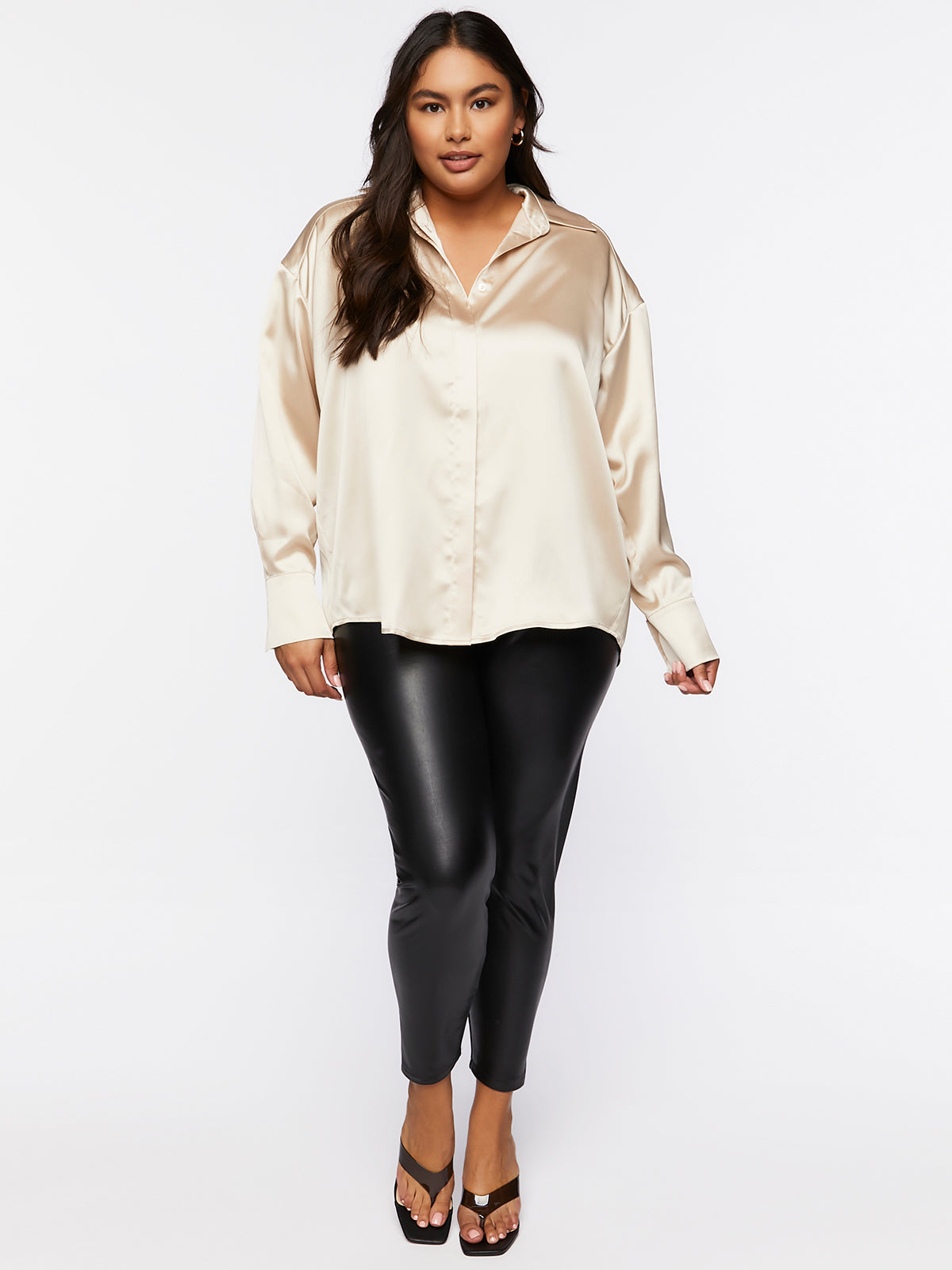 טייץ ארוך במראה עור PLUS SIZE- FOREVER 21|פוראבר 21
