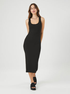 שמלת מידי סרוגה בצלעות בגזרת Bodycon