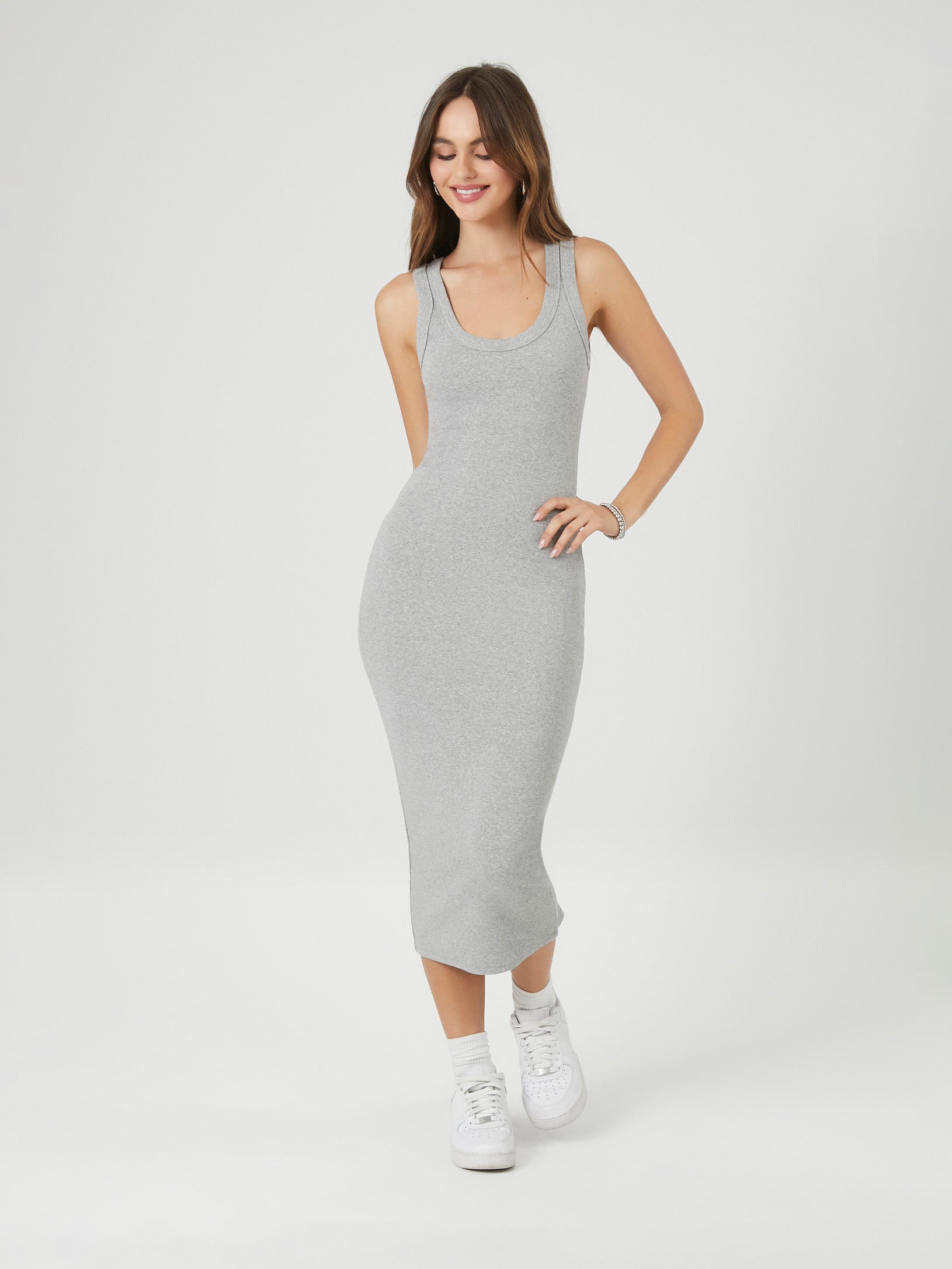 שמלת מידי סרוגה בצלעות בגזרת Bodycon- FOREVER 21|פוראבר 21