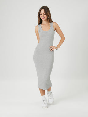 שמלת מידי סרוגה בצלעות בגזרת Bodycon