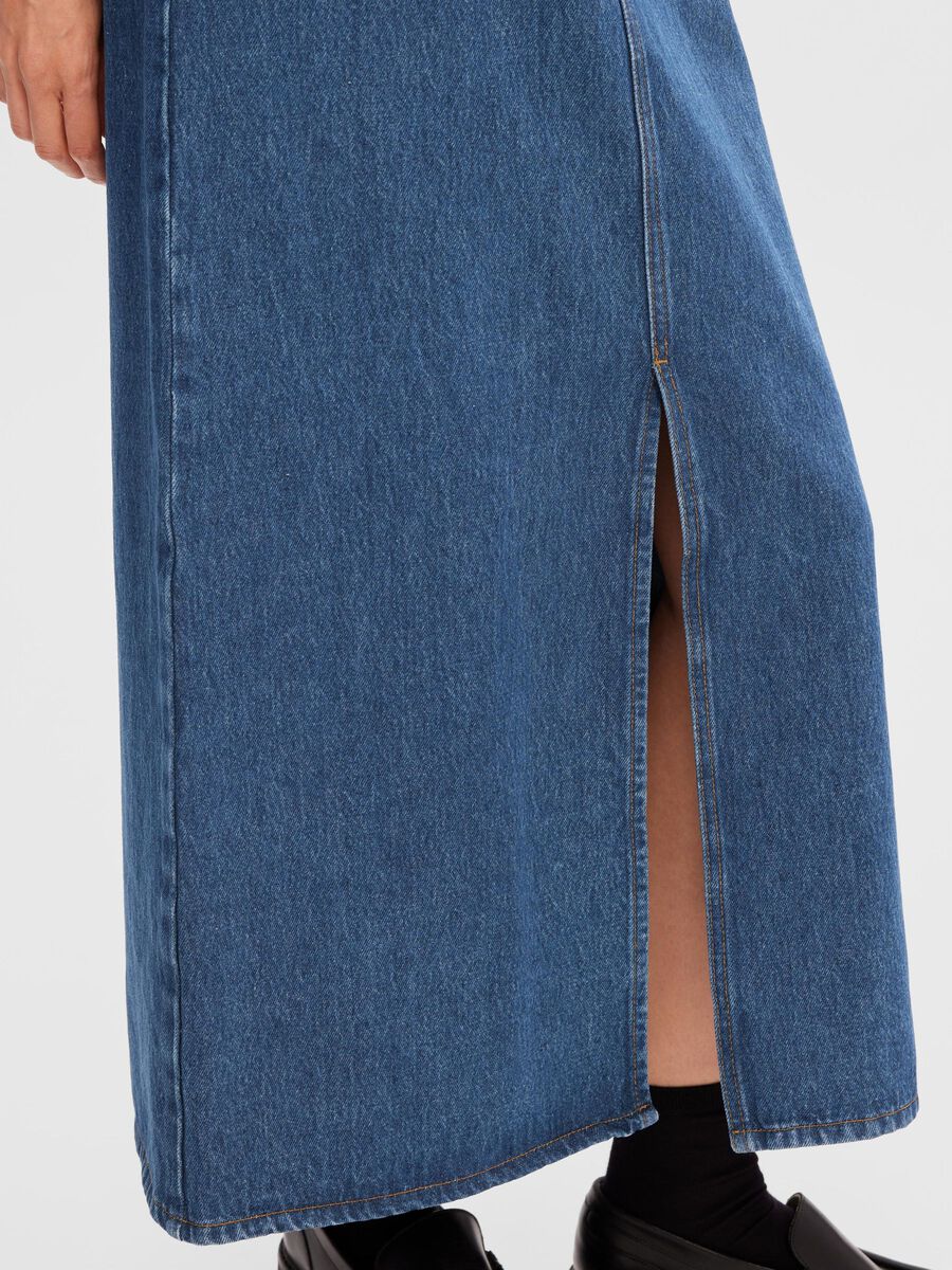 חצאית ג'ינס מידי עם שסע קדמי- Selected|סלקטד