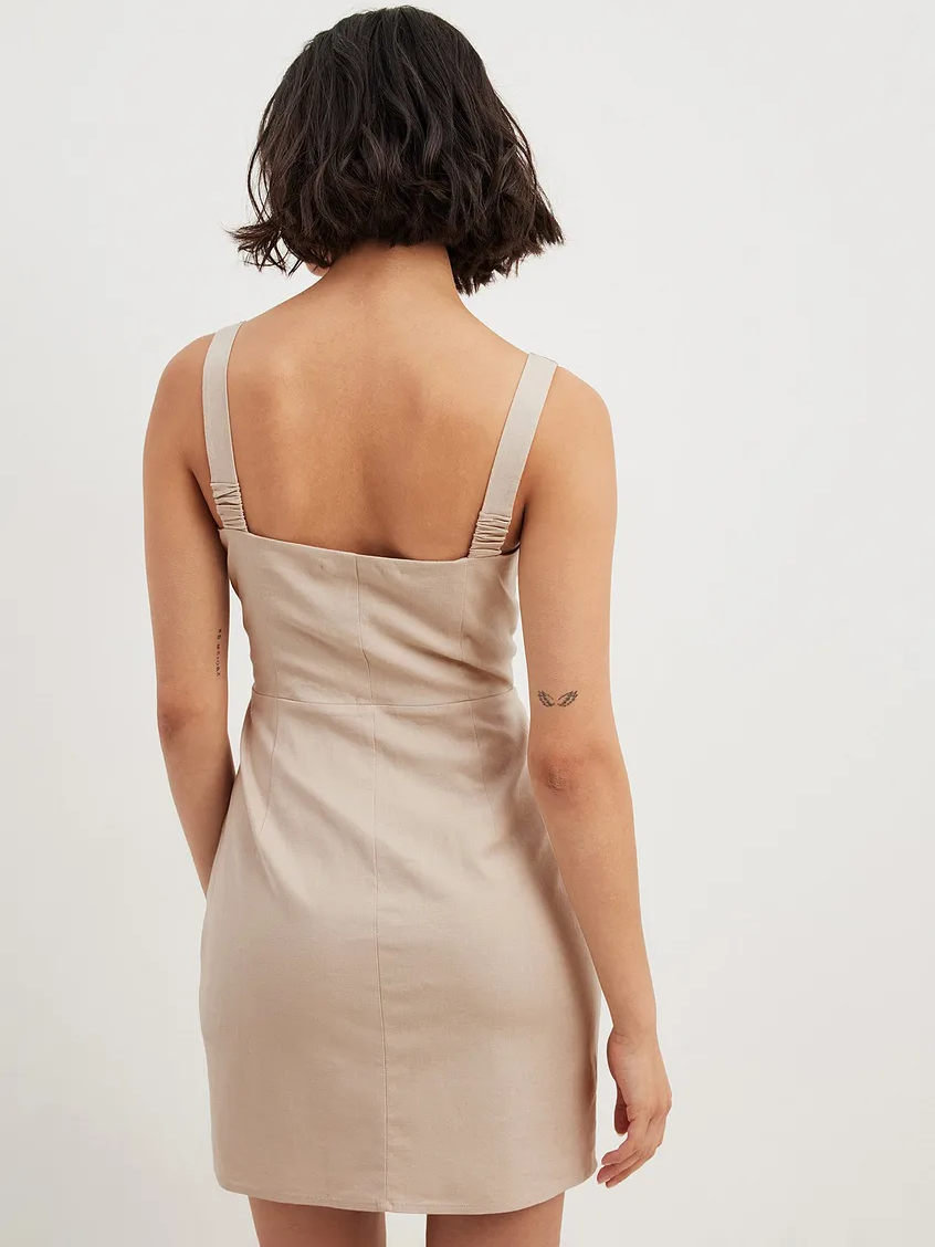 שמלת מיני קלאסית בשילוב פשתן- NA-KD|נייקד