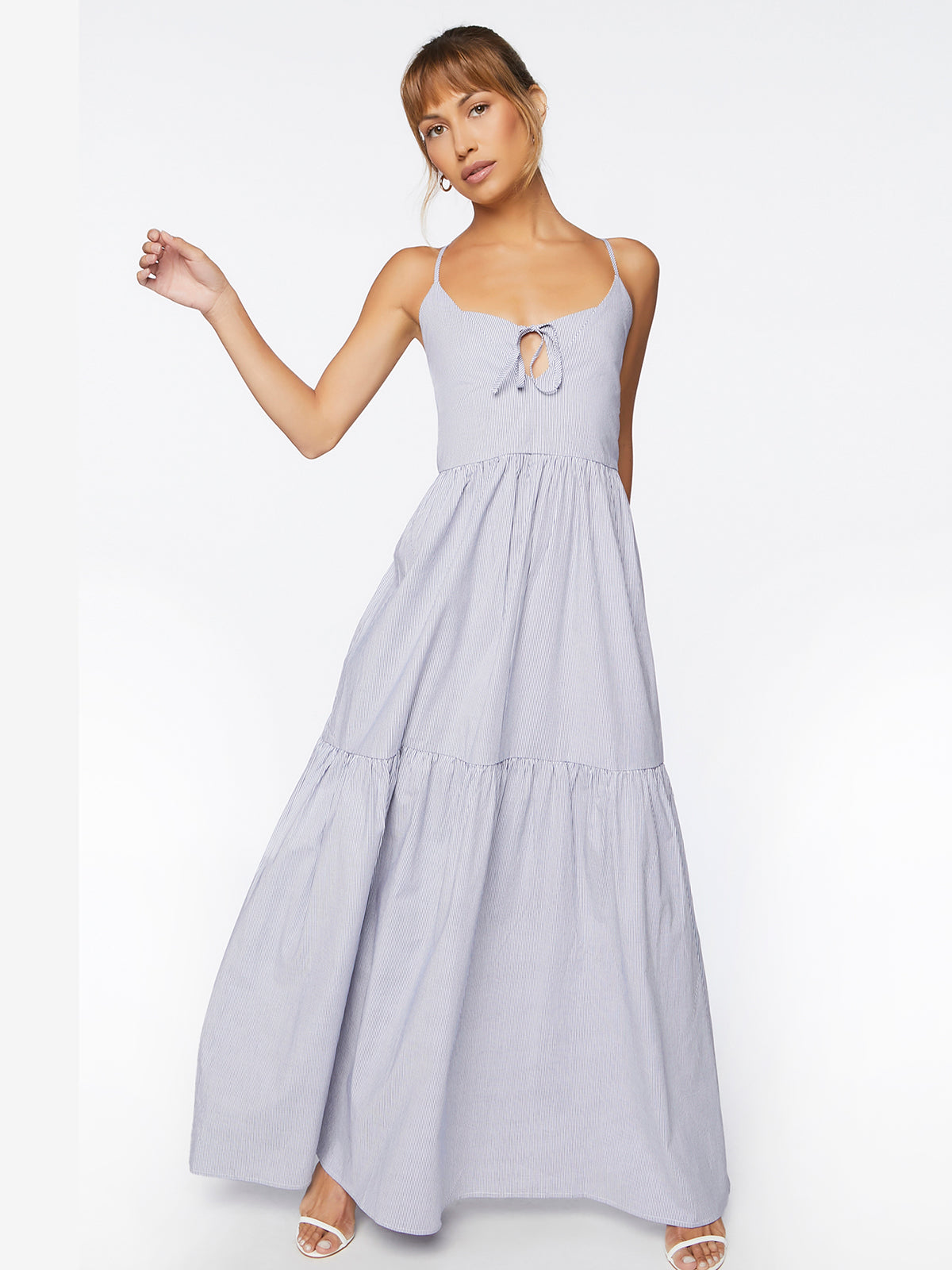 שמלת מקסי פופלין עם הדפס פסים- FOREVER 21|פוראבר 21