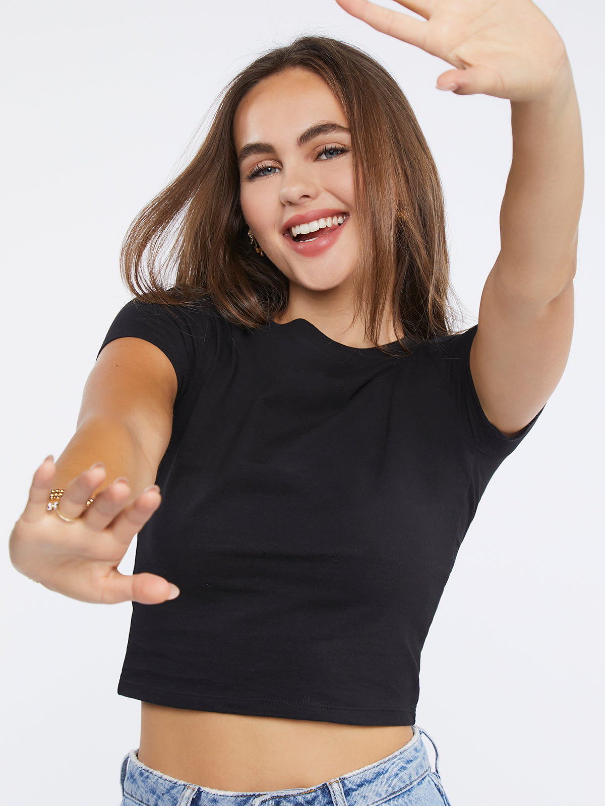 טי שירט כותנה בגזרת קרופ- FOREVER 21|פוראבר 21