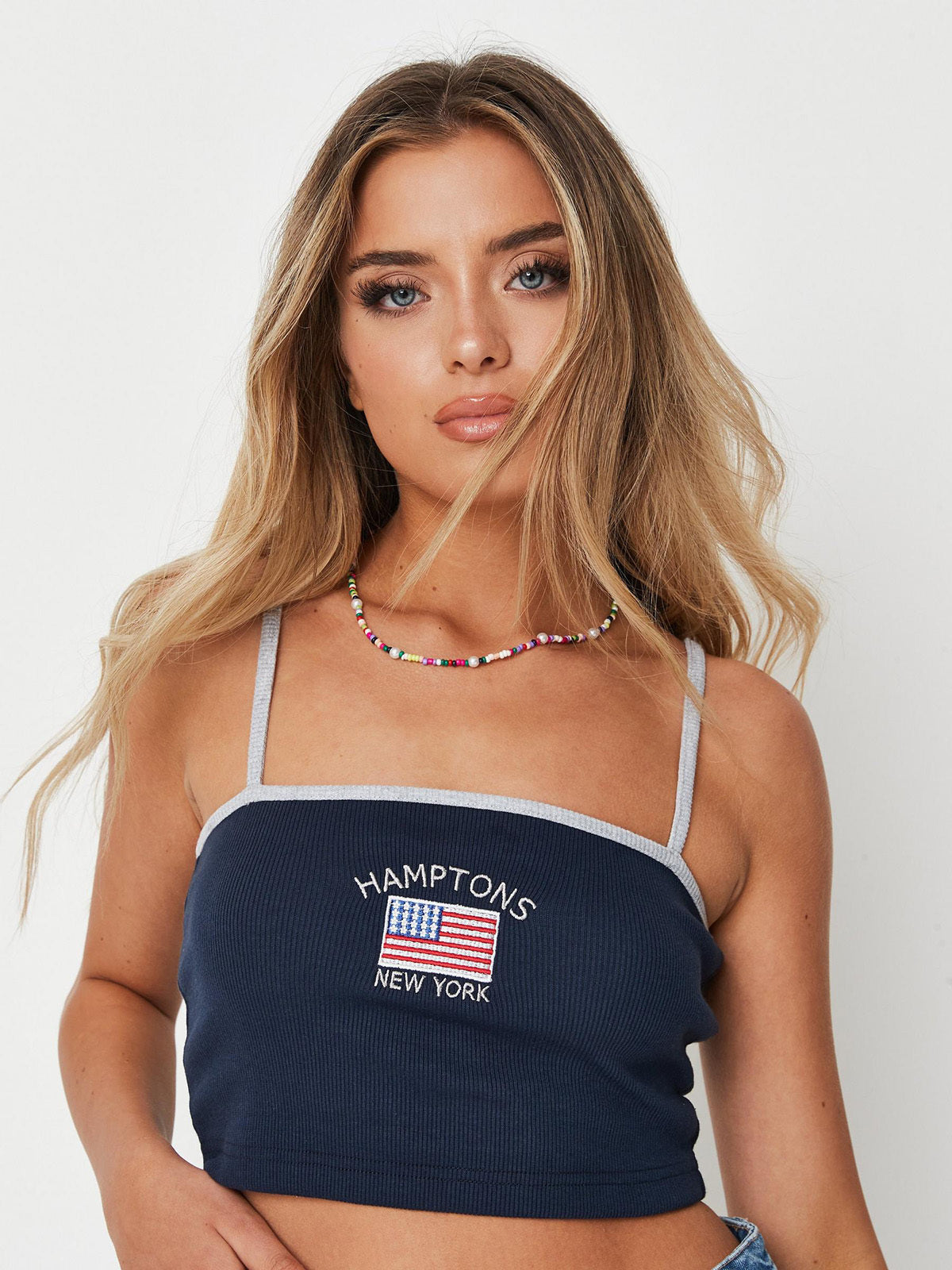 טופ קרופ עם רקמת דגל USA- MISSGUIDED|מיסגאידד