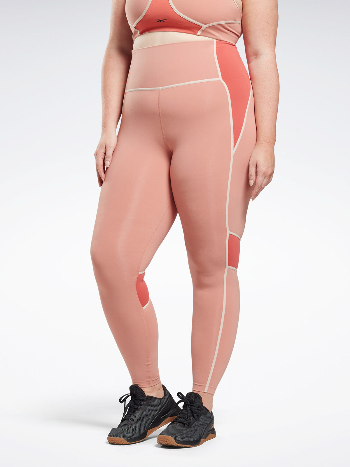 טייץ בגזרה גבוהה קולור בלוק ובמידות גדולות- Reebok|ריבוק