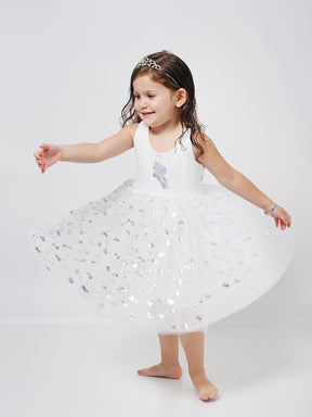 שמלת טול חדי קרן מבריקים לבנה / ילדות ותינוקות