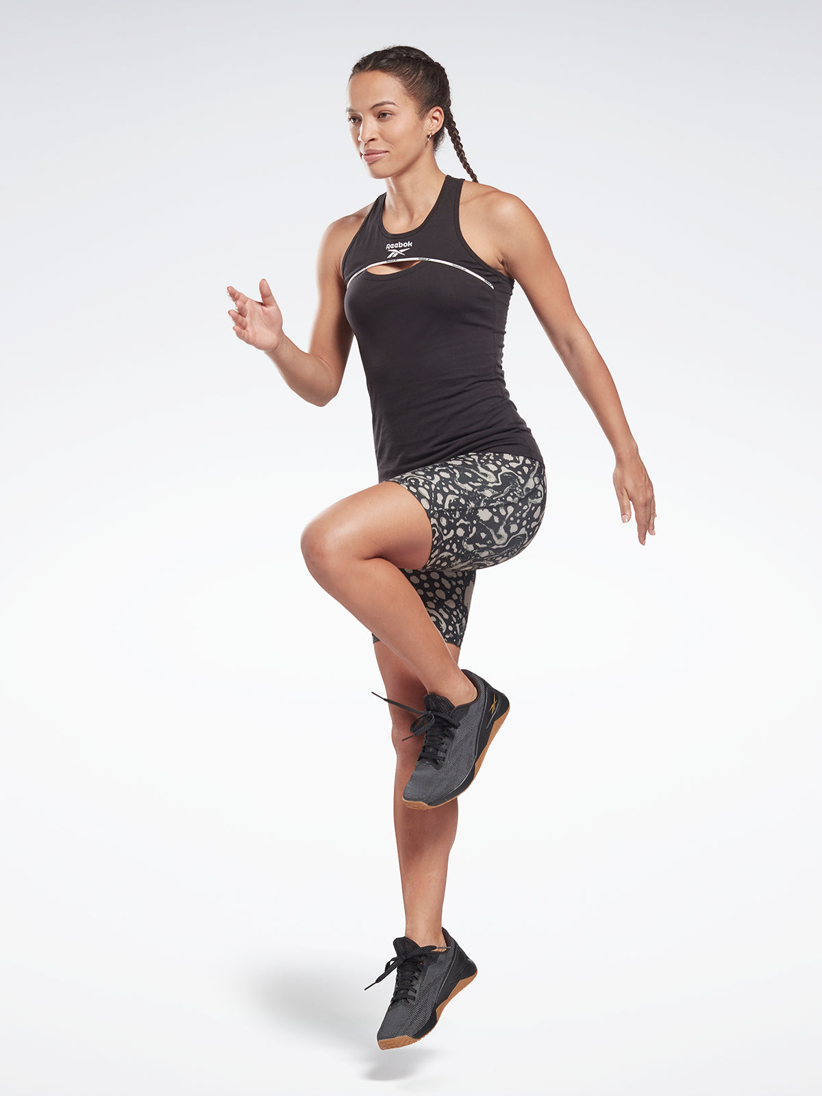 גופיית אימון עם פתח והדפס לוגו- Reebok|ריבוק