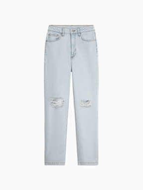 מכנסי ג'ינס בגזרה גבוהה ישרה עם קרעים
